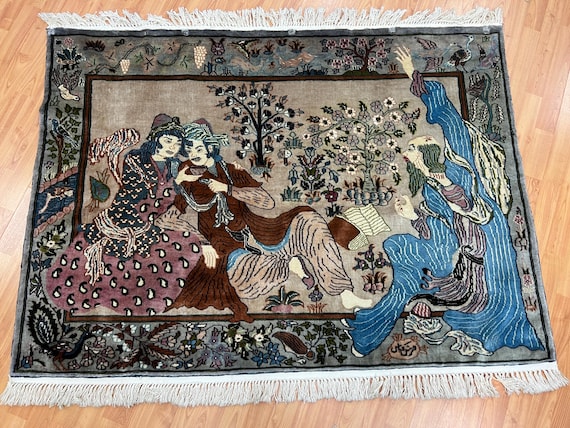 3'8" x 5'1" New Turkish Omar Khayyam Oriental Rug - Pictorial - Hanging Rug