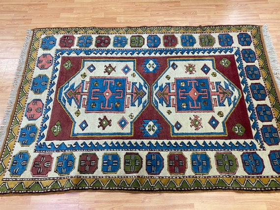 4'4" x 6'4" Turkish Kazak Oriental Rug - Full Pile - Hand Made - 100% Wool