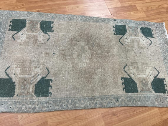 1'10" x 3'6" Indian Oushak Oriental Rug - Full Pile - 100% Wool - Vegetable Dye