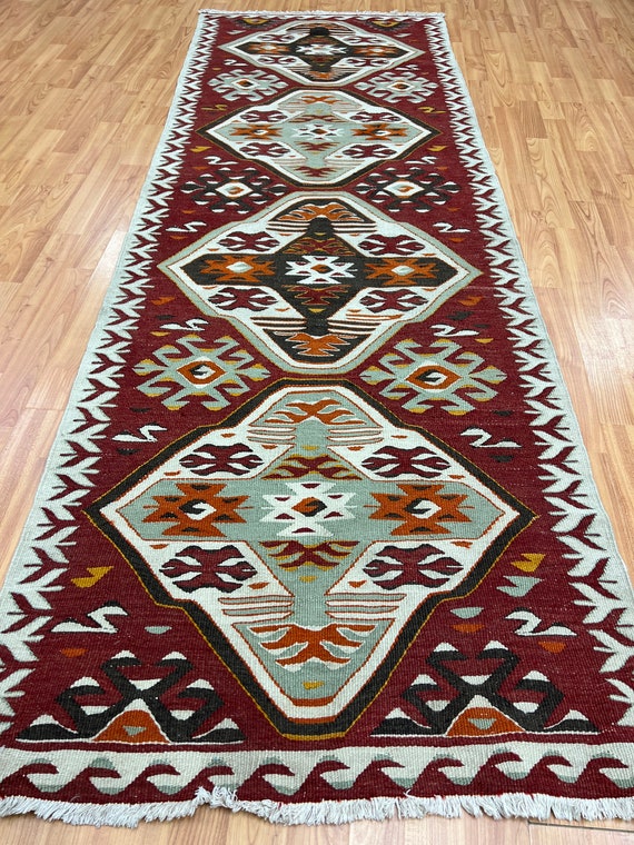 2'9" x 8' Antique Turkish Kilim Oriental Rug - Hand Made - 100% Wool