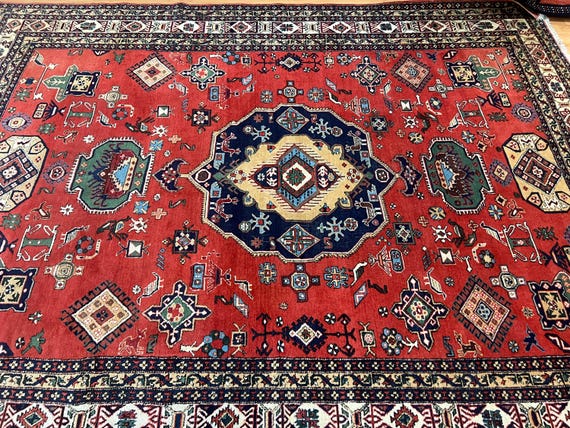 9'2" x 12'3" Turkish Kazak Oriental Rug - 1950s - Hand Made - 100% Wool