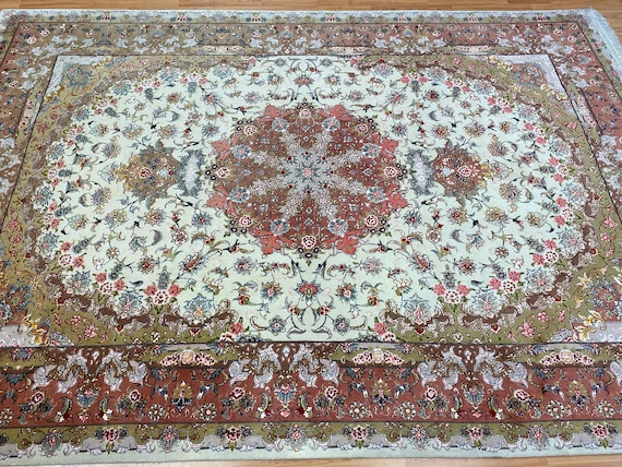 6'8" x 9'9" Turkish Floral Oriental Rug - 400 KPSI - Wool and Silk - Hand Made