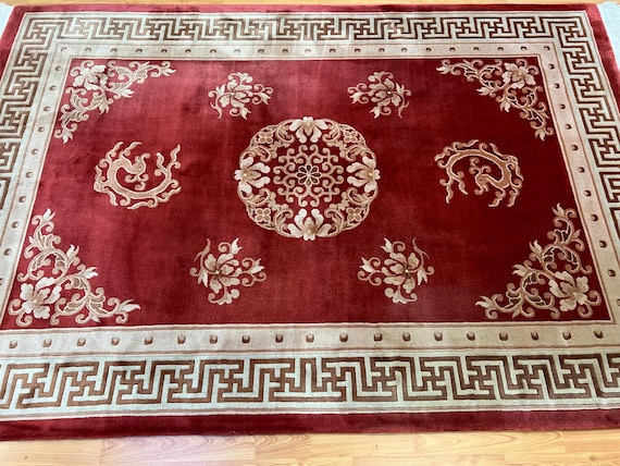 5'6" x 8'5" Chinese Art Deco Oriental Rug - Dragon Design - Hand Made - 100% Wool