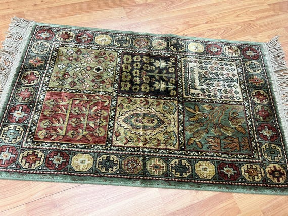 1'8" x 2'8" New Belgian Panel Design Oriental Rug - 100% Silk