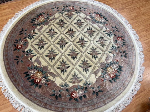 8' x 8' Round Chinese Art Deco Oriental Rug - Hand Made - Full Pile - 100% Wool