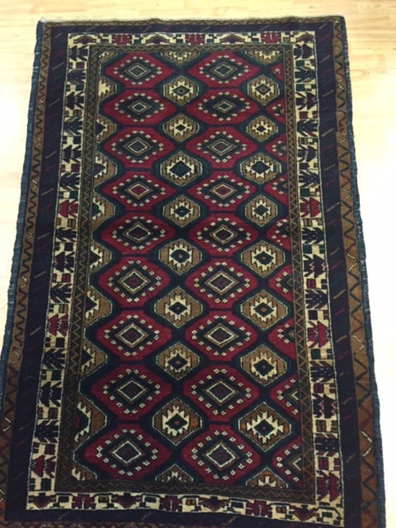 3'8" x 5'10" Afghan Turkeman Oriental Rug - Hand Made - 100% Wool Pile