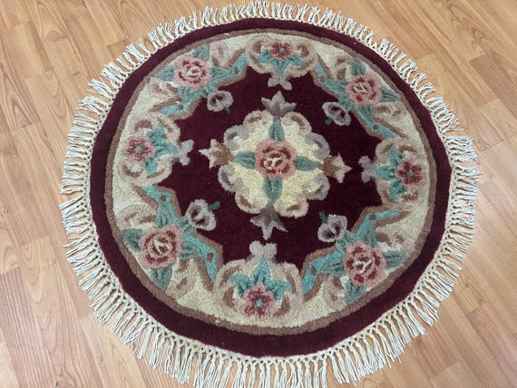 2'10" x 2'10" Round Chinese Aubusson Oriental Rug - Hand Made - 100% Wool