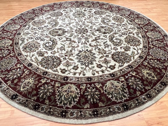 8' x 8' Round Indian Tabriz Oriental Rug - Hand Made - 100% Wool