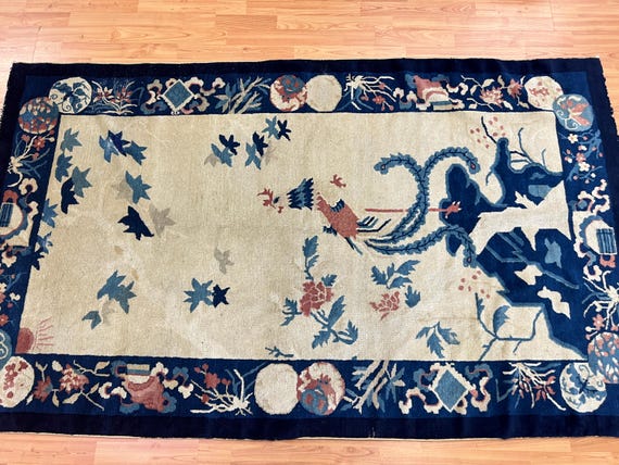 4' x 6'9" Antique Chinese Art Deco Oriental Rug - 1910s - Hand Made - 100% Wool
