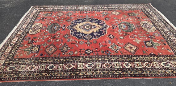 9' x 12'7" Turkish Kazak Oriental Rug - 1950s - Hand Made - 100% Wool