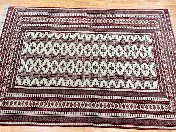 5' x 7'3" Turkeman Oriental Rug - 1950s - Hand Made - 100% Wool