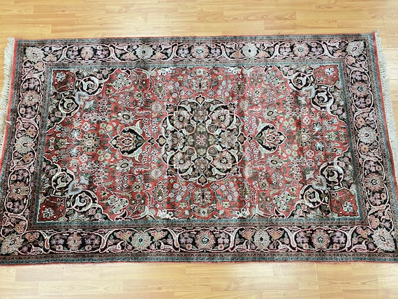 4' x 6'7" Kashmir Oriental Rug - Full Pile - Hand Made - 100% Silk