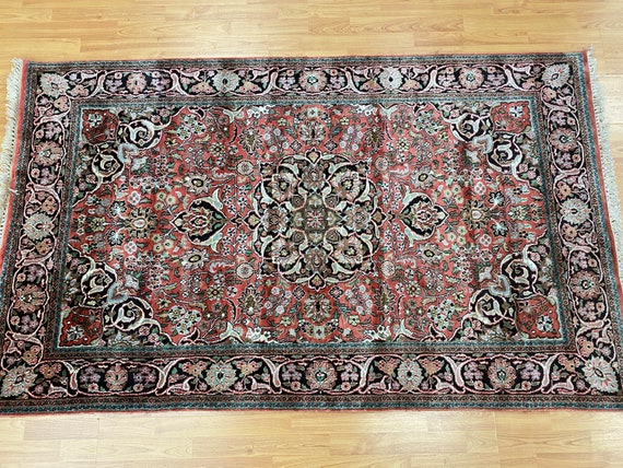 4' x 6'7" Kashmir Oriental Rug - Full Pile - Hand Made - 100% Silk