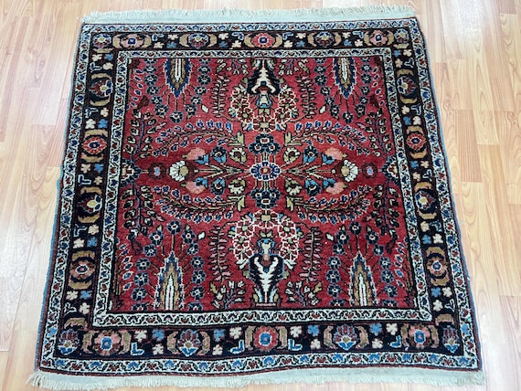 3'5" x 3'5" Square Antique Turkish Oriental Rug - 1920s - Hand Made - 100% Wool