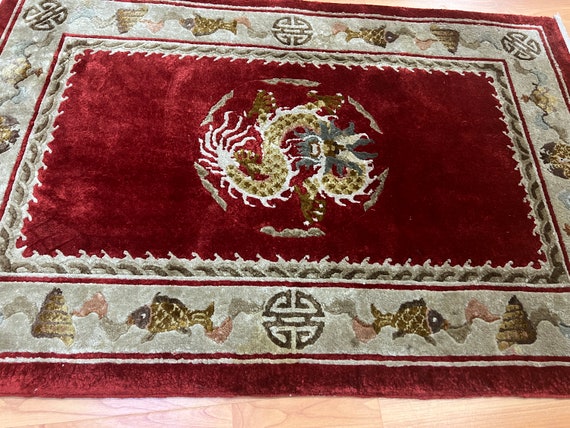 2' x 3'1" Chinese Dragon Oriental Rug - Hand Made - 100% Silk