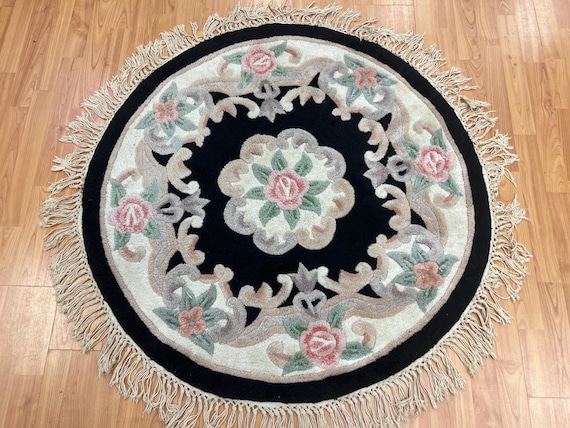 4' x 4' New Chinese Aubusson Oriental Rug - Round - 100% Wool - Hand Made