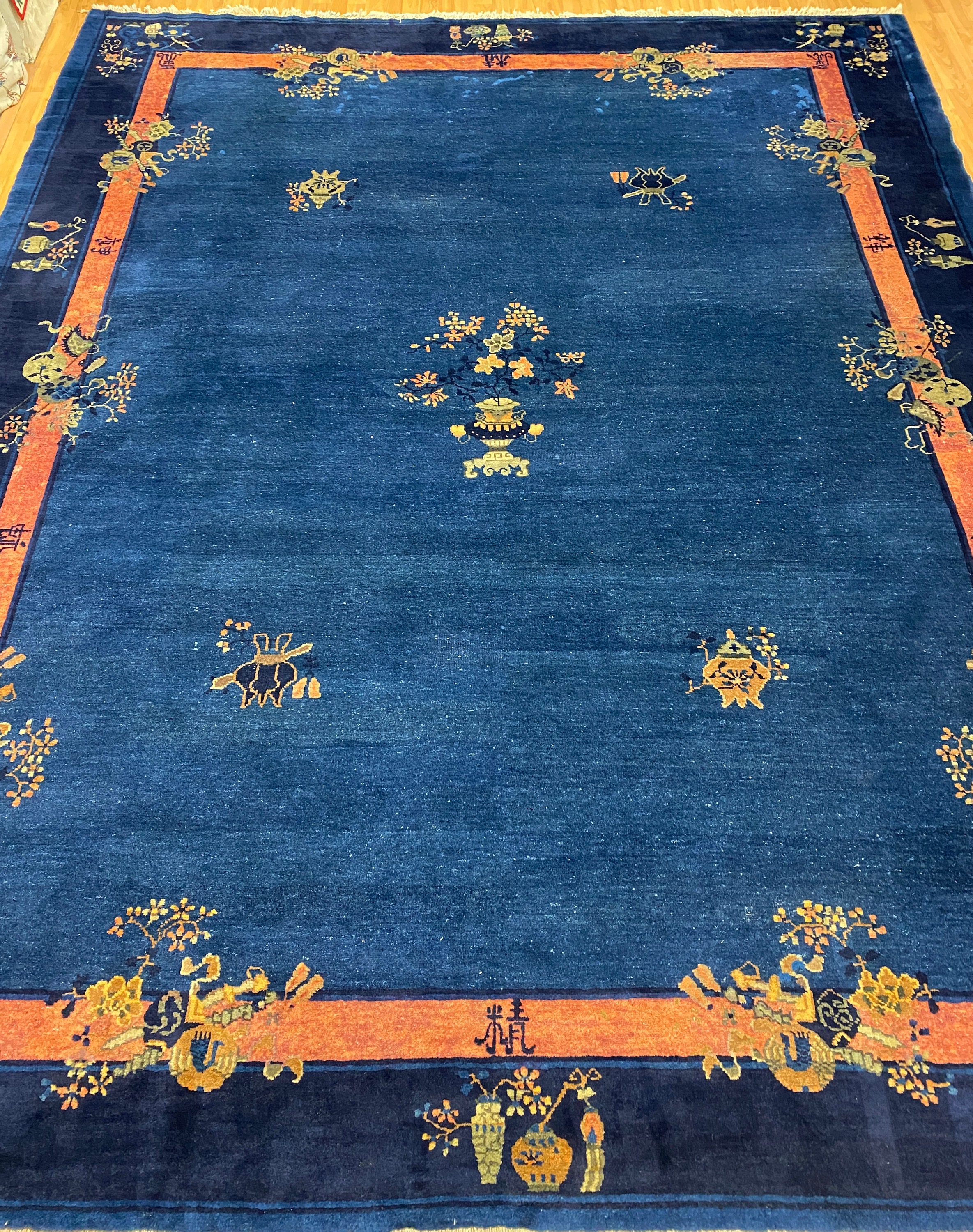 9'1 x 11'6 Antique Chinese Art Deco Oriental Rug 1910s Hand Made