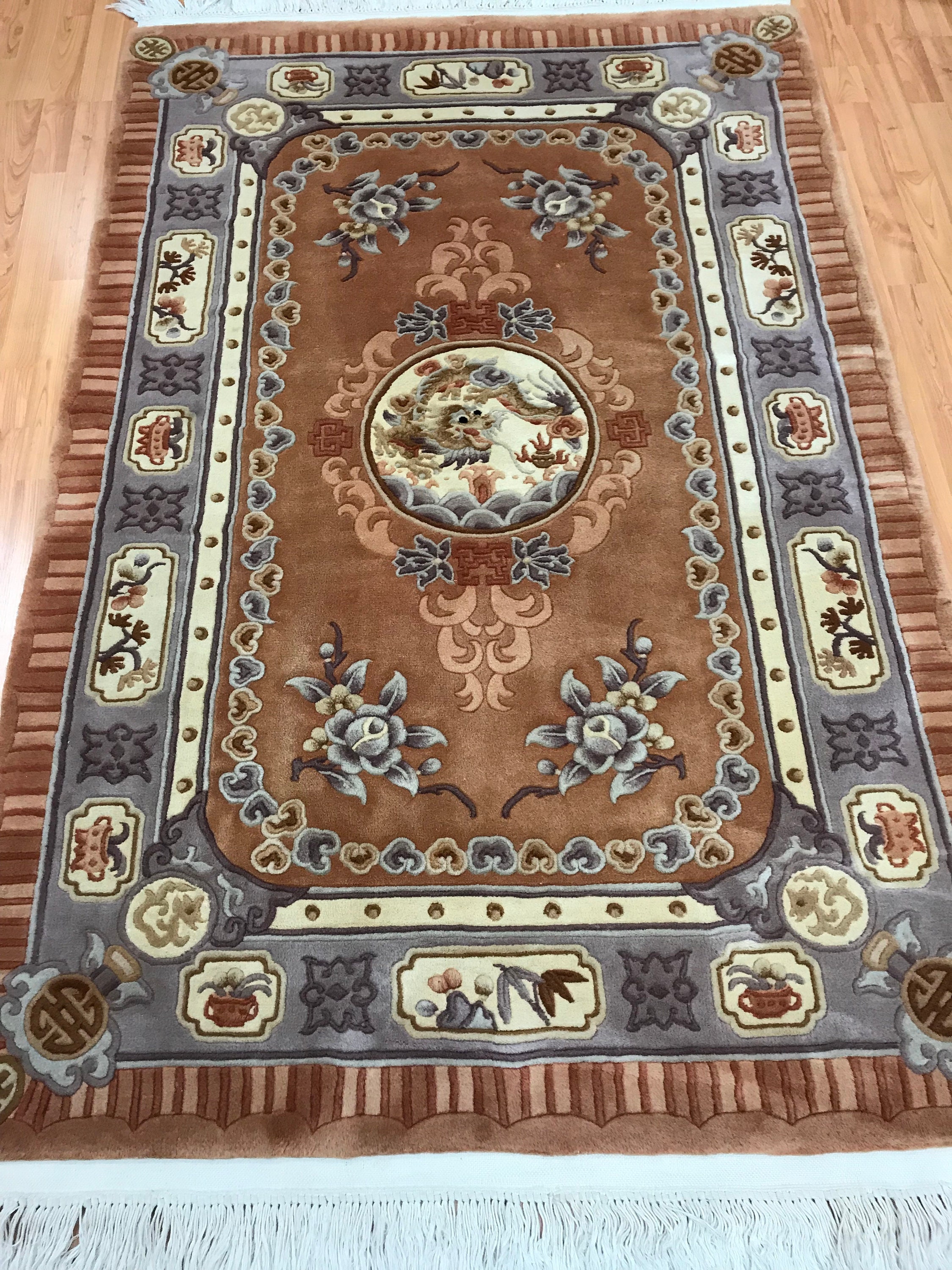 4' x 6' Chinese Art Deco Oriental Rug Dragon Design Hand Made 100