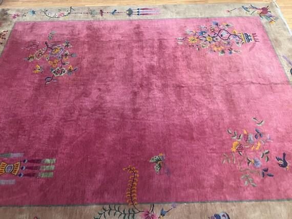 8'10" x 11'8" Antique Chinese Art Deco Oriental Rug - 1920s - Hand Made - 100% Wool