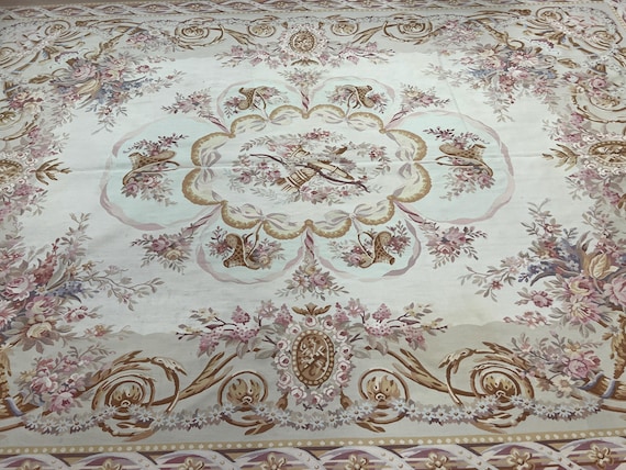 9'8" x 13'10" Chinese Aubusson Oriental Rug - Flat Weave - Hand Made - 100% Wool