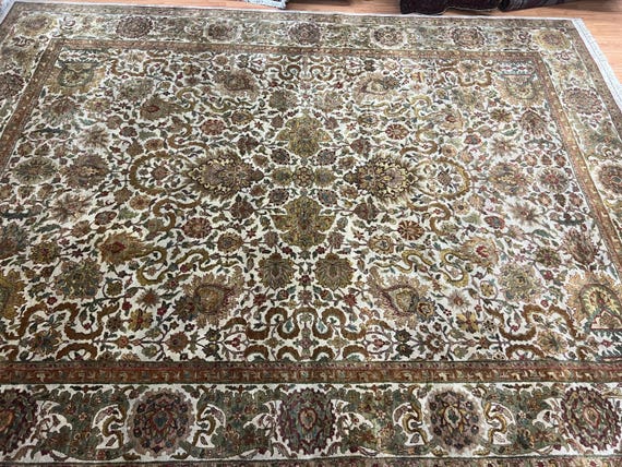 9'2" x 12'2" Indian Kashan Design Oriental Rug - Hand Made - 100% Wool
