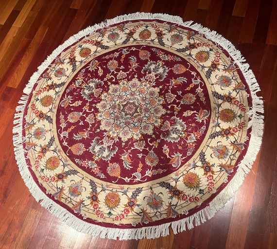 5' x 5' Round Turkish Oriental Rug - 300 KPSI - Hand Made - Wool & Silk