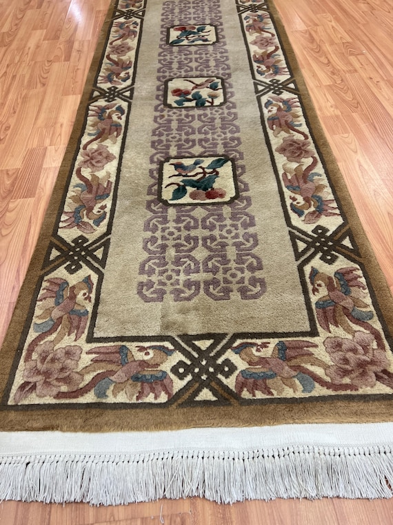 2'3" x 6'8" Chinese Art Deco Oriental Rug Floor Runner - Hand Made - 100% Wool