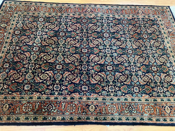 4' x 6' Indian Herati Fish Design Oriental Rug - Hand Made - 100% Wool