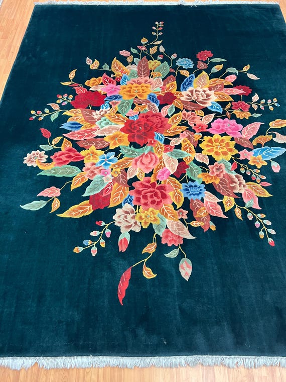 8' x 10'2" Antique Chinese Art Deco Oriental Rug - 1930s - Hand Made - 100% Wool