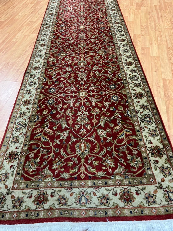 2'7" x 10' Indian Tabriz Floor Runner Oriental Rug - Full Pile - Hand Made - 100% Wool