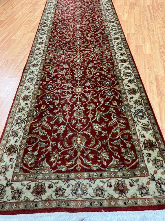 2'7" x 10' Indian Tabriz Floor Runner Oriental Rug - Full Pile - Hand Made - 100% Wool