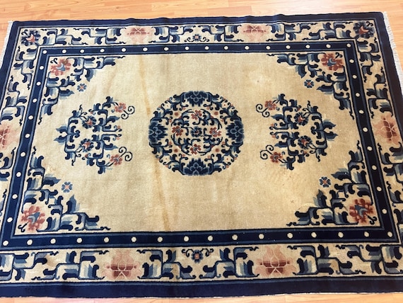 4'2" x 6' Antique Chinese Peking Oriental Rug - 1920s - Hand Made