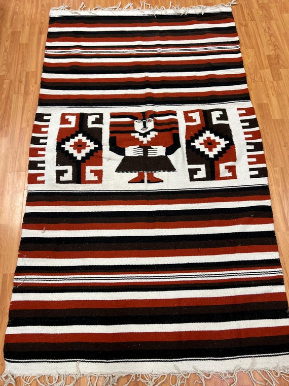 4' x 7' Native American Navajo Flat Weave Oriental Rug - Hand Made