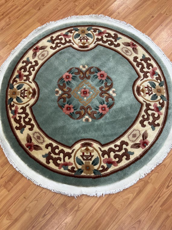 3'10" x 3'10" Chinese Aubusson Oriental Rug - Round - 100% Wool - Hand Made