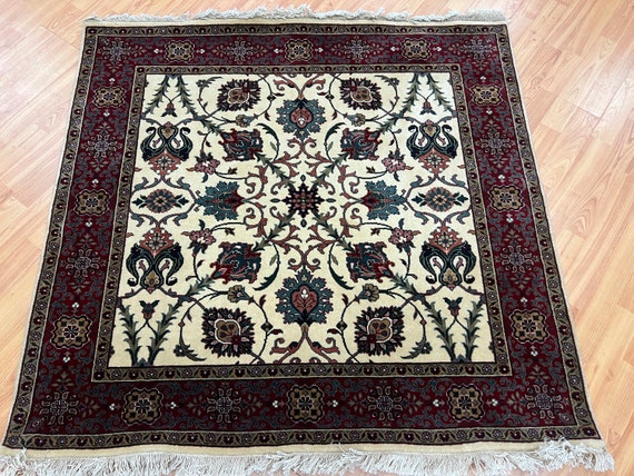 4' x 4' New Indian Floral Oriental Rug - 400 KPSI - Hand Made - 100% Wool