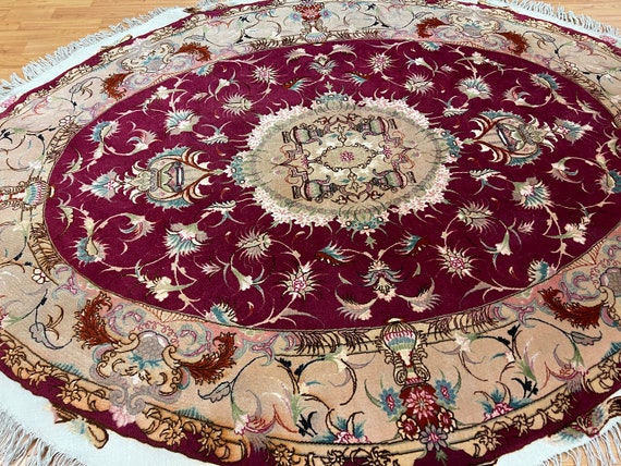 5' x 6'9" Oval Turkish Oriental Rug - Full Pile - Hand Made - Wool & Silk