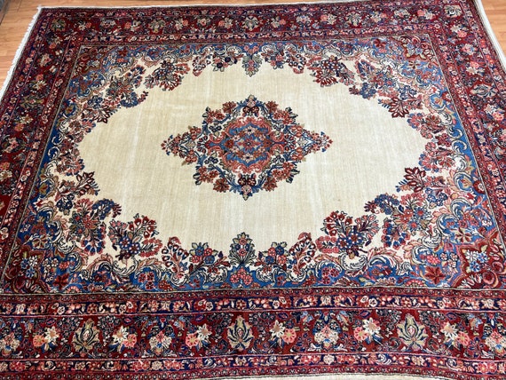 9' x 11'8" Antique Turkish Floral Oriental Rug - 1920s - Hand Made - 100% Wool