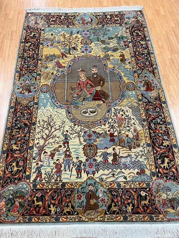 5'4" x 8'4" New Turkish Adam and Eve Oriental Rug - Pictorial - Hanging Rug