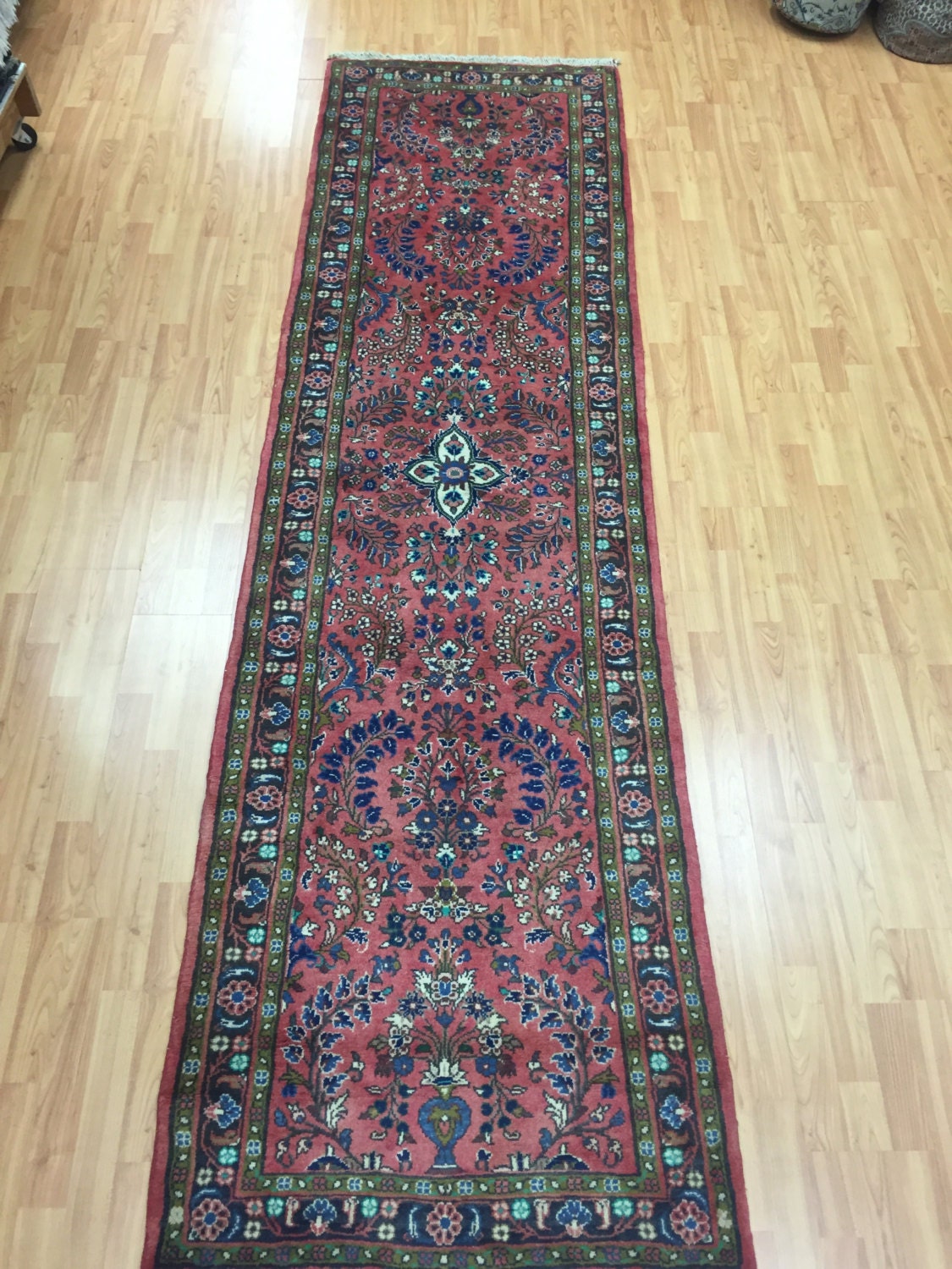 2'8 x 9'8 Persian Sarouk Floor Runner Oriental Rug 1980s Hand Made