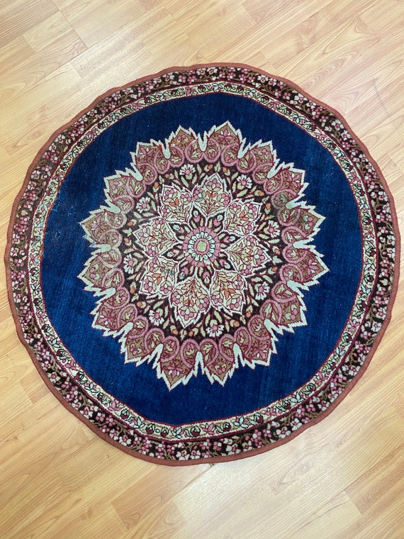 2'10" x 2'10" Antique Round Indian Kirman shah Oriental Rug - 1900 - Hand Made