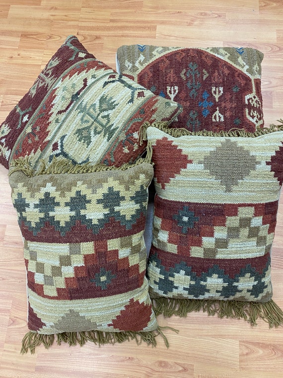 Set of Four New Turkish Kilim Pillows - Square - Two 18" x 18" - Two 13" x 18"