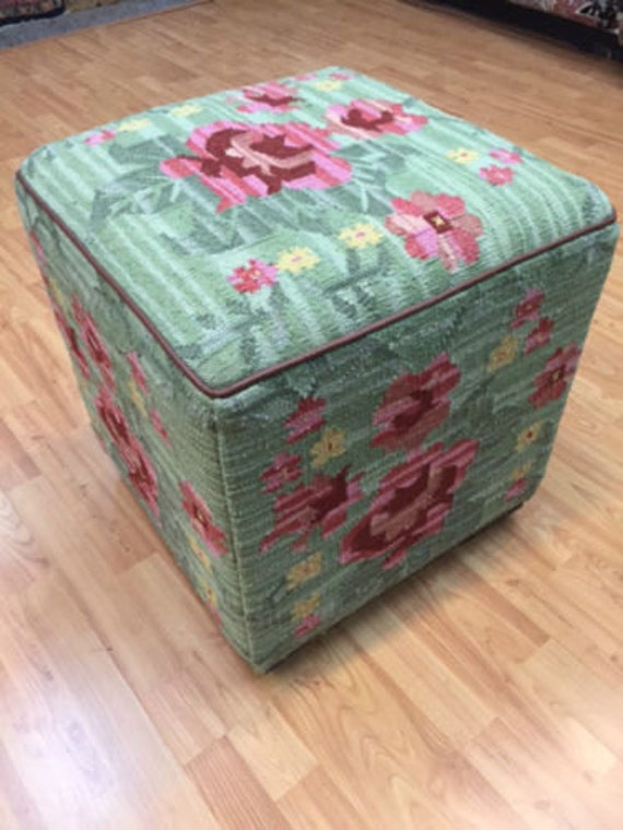 Turkish Kilim Cube Footstool - Gorgeous Very Unique - 19" L x 19" W x 19" H