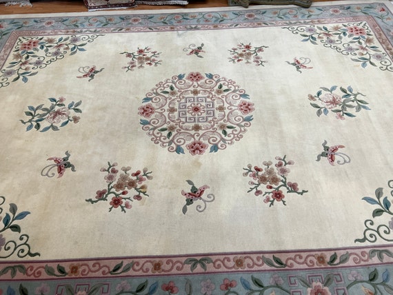 9'7" x 13'5" Chinese Aubusson Oriental Rug - Full Pile - Hand Made - 100% Wool