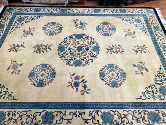 9' x 12' Chinese Art Deco Oriental Rug - Full Pile - Hand Made - 100% Wool
