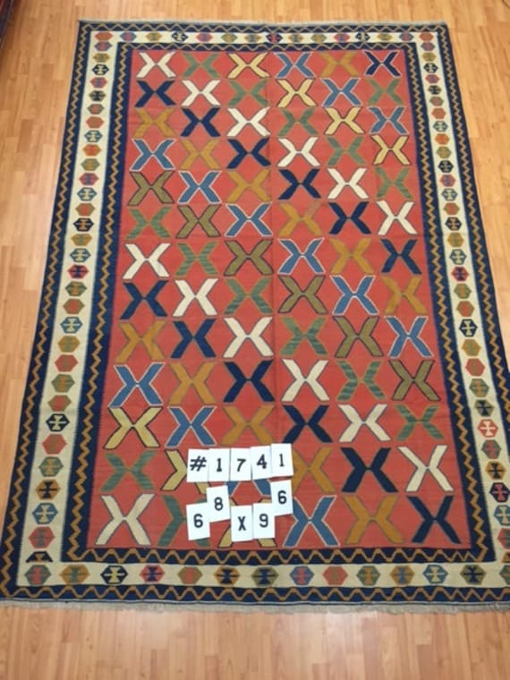 6'8" x 9'6" Turkish Kilim Oriental Rug - Hand Made - 100% Wool - Two Sided