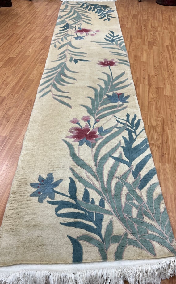 2'6" x 12'2" Chinese Art Deco Oriental Rug Floor Runner - Hand Made - 100% Wool