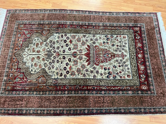 4' x 6'2" Turkish Prayer Oriental Rug - Hand Made - 100% Silk