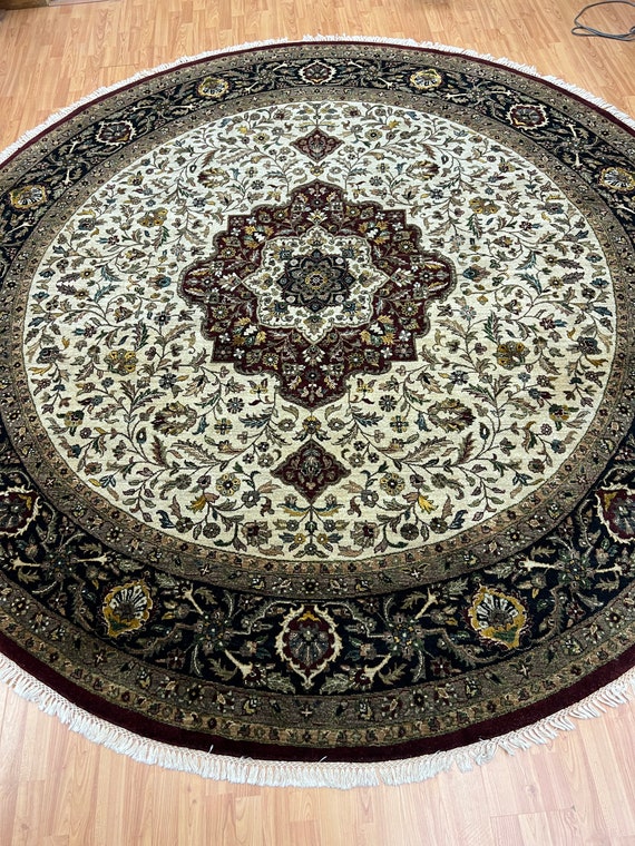 9'9" x 9'9" Round Indian Tabriz Oriental Rug - Very Fine - Hand Made - 100% Wool