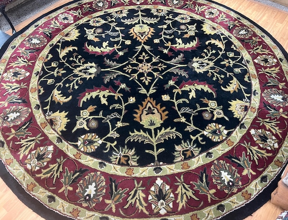 10' x 10' Round Safavieh Indian Agra Oriental Rug - Black - 100% Wool