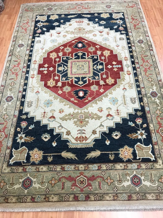 6' x 9'1" Pakistani Peshawar Serapi Heriz Design Oriental Rug - Hand Made - 100% Wool